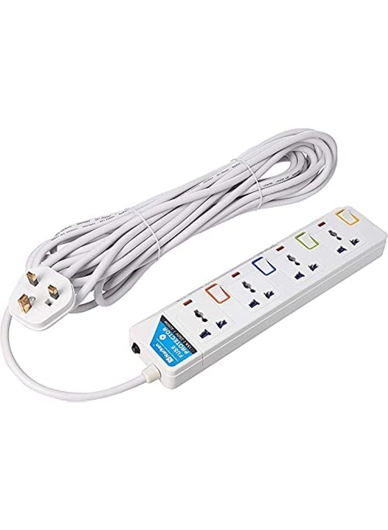 Narken E Series Extension Cord 4 Ways 3 Meter Electric Universal Power Strip wire 13A Fuse surge With Separate Single Switch and Indicate light Max 13A 3250W AC 250V White. - Image 1